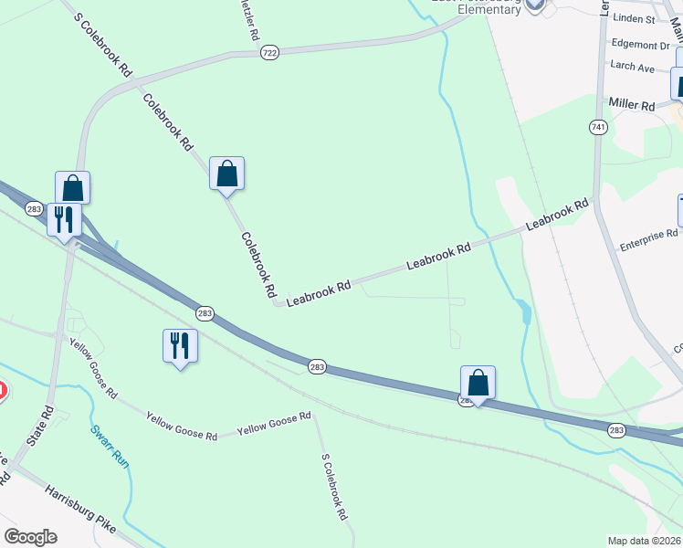 map of restaurants, bars, coffee shops, grocery stores, and more near 2361 Leabrook Road in Lancaster