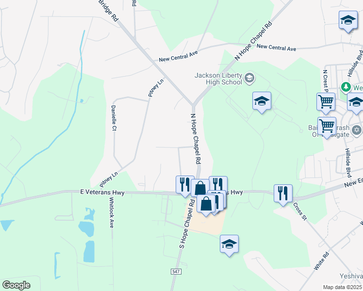 map of restaurants, bars, coffee shops, grocery stores, and more near 11 Murdock Place in Jackson