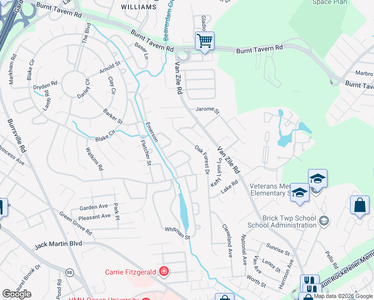 map of restaurants, bars, coffee shops, grocery stores, and more near 18 Phillips Road in Brick Township