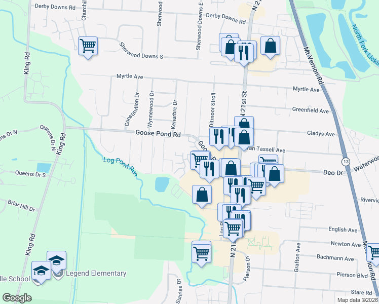 map of restaurants, bars, coffee shops, grocery stores, and more near 289 Goose Pond Road in Newark