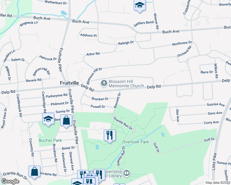 map of restaurants, bars, coffee shops, grocery stores, and more near 318 Delp Road in Lancaster