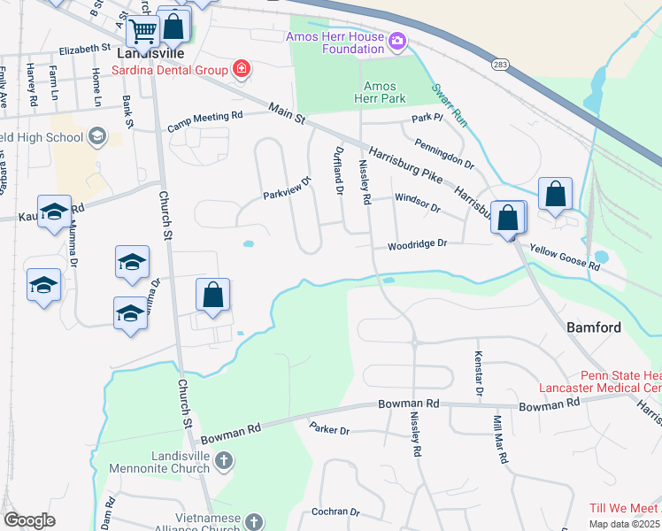 map of restaurants, bars, coffee shops, grocery stores, and more near 241 South Homestead Drive in Salunga-Landisville