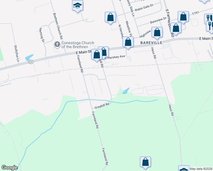 map of restaurants, bars, coffee shops, grocery stores, and more near 44 Graybill Road in Lancaster County