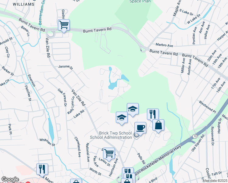 map of restaurants, bars, coffee shops, grocery stores, and more near 405 Central Boulevard East in Brick Township