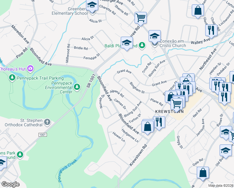 map of restaurants, bars, coffee shops, grocery stores, and more near 1024 Alpena Road in Philadelphia