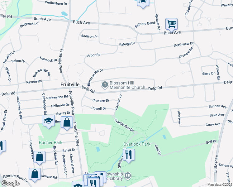 map of restaurants, bars, coffee shops, grocery stores, and more near 318 Delp Road in Lancaster