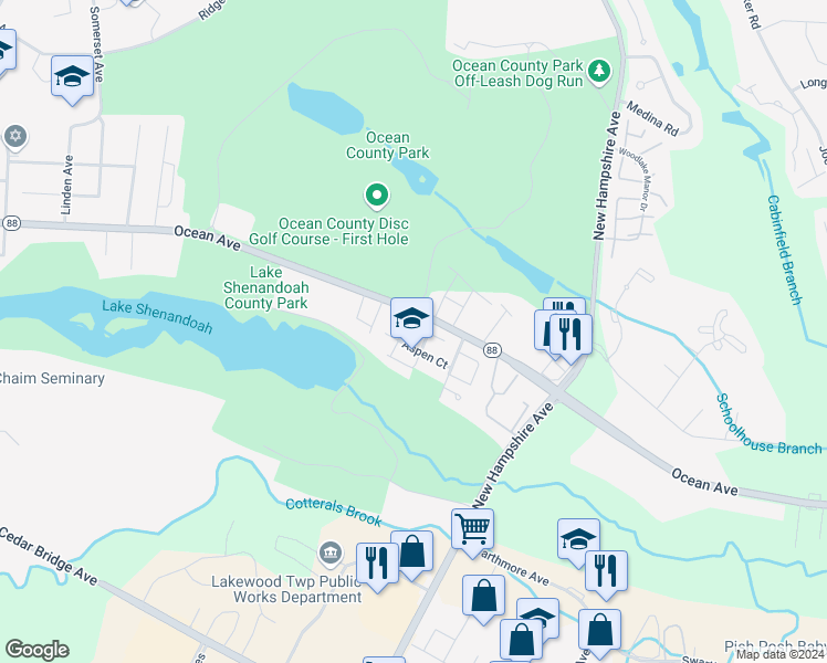 map of restaurants, bars, coffee shops, grocery stores, and more near 98 Aspen Court in Lakewood