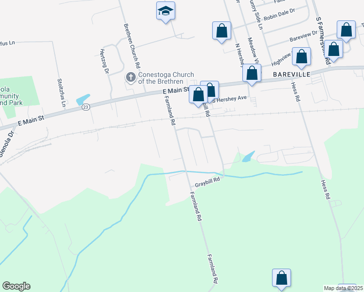 map of restaurants, bars, coffee shops, grocery stores, and more near 39 Farmland Road in Leola