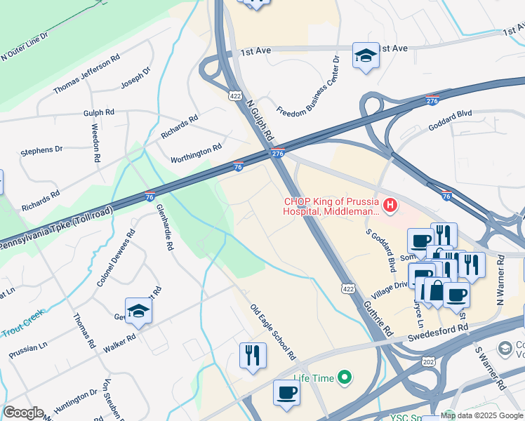 map of restaurants, bars, coffee shops, grocery stores, and more near 39 Drummers Lane in Wayne