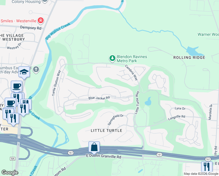 map of restaurants, bars, coffee shops, grocery stores, and more near 4987 Smoketalk Lane in Westerville