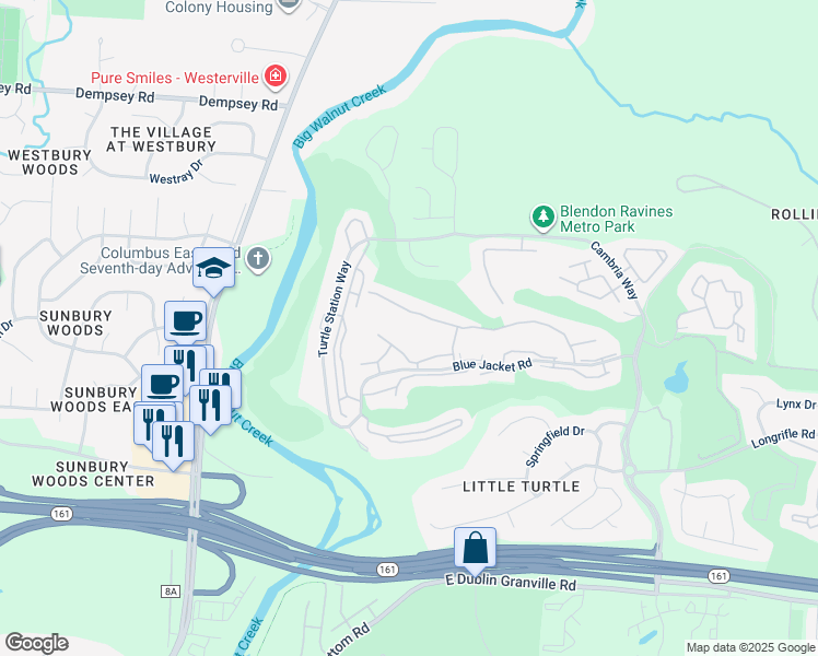 map of restaurants, bars, coffee shops, grocery stores, and more near 4815 Smoketalk Lane in Westerville