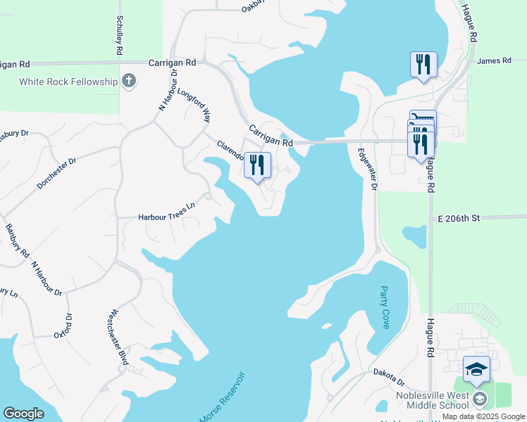 map of restaurants, bars, coffee shops, grocery stores, and more near 102 Clarendon Drive in Noblesville