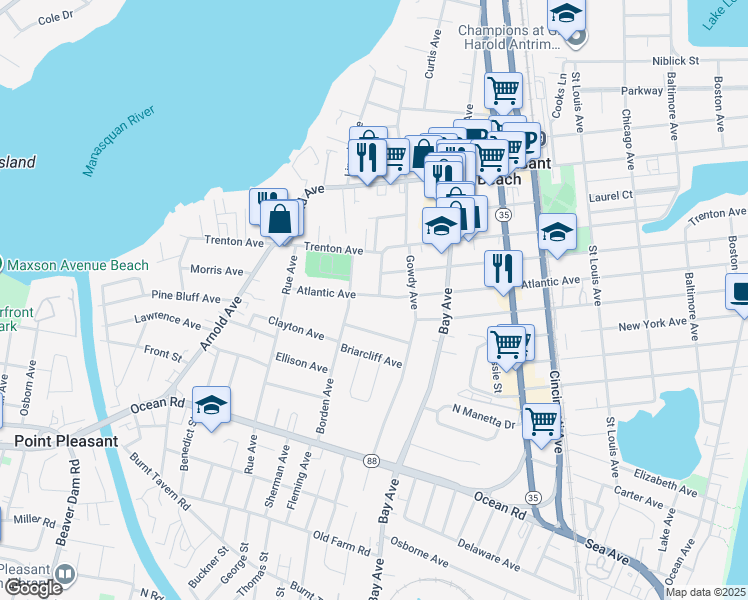 map of restaurants, bars, coffee shops, grocery stores, and more near 818 Atlantic Avenue in Point Pleasant Beach