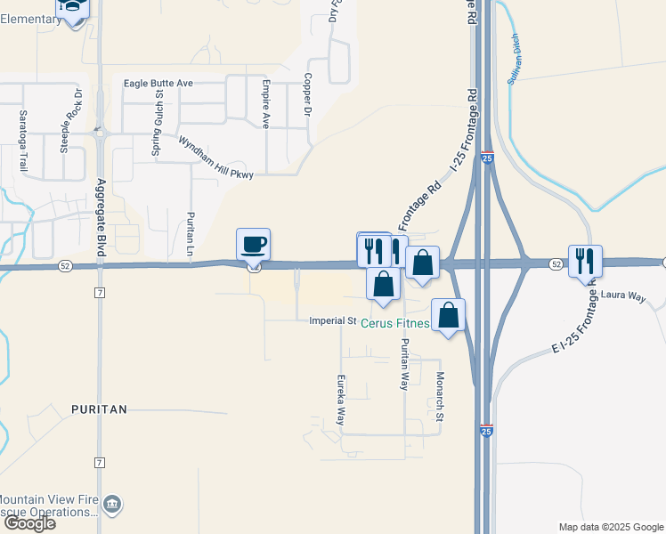 map of restaurants, bars, coffee shops, grocery stores, and more near 3650 Highway 52 in Erie