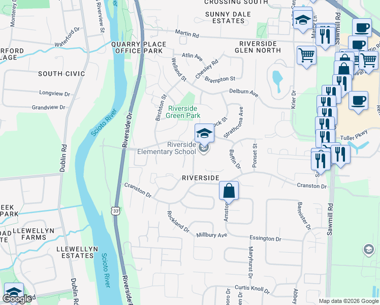 map of restaurants, bars, coffee shops, grocery stores, and more near 6512 Linchmere Lane in Dublin