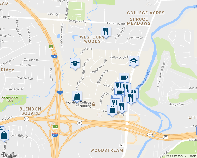 map of restaurants, bars, coffee shops, grocery stores, and more near 4228 Bitterroot Drive in Westerville