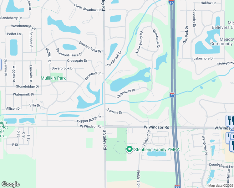 map of restaurants, bars, coffee shops, grocery stores, and more near 4014 Clubhouse Drive in Champaign