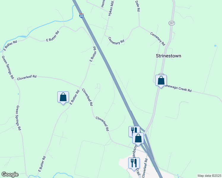 map of restaurants, bars, coffee shops, grocery stores, and more near 130 Kern Road in York