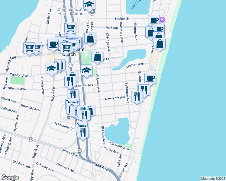 map of restaurants, bars, coffee shops, grocery stores, and more near Chicago Avenue & New Jersey Avenue in Point Pleasant Beach