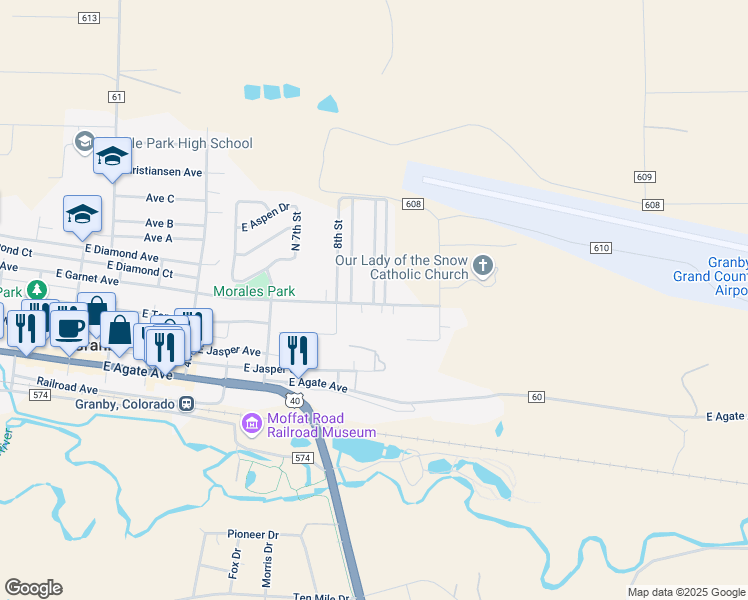 map of restaurants, bars, coffee shops, grocery stores, and more near 933-967 East Garnet Avenue in Granby