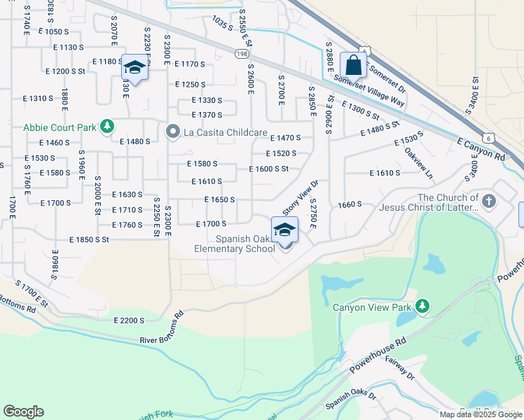 map of restaurants, bars, coffee shops, grocery stores, and more near 2627 E 1680 S in Spanish Fork