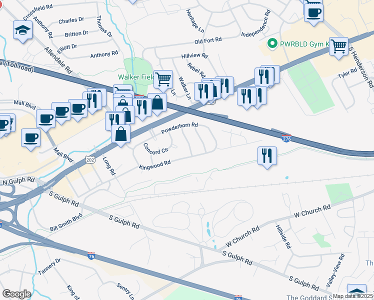 map of restaurants, bars, coffee shops, grocery stores, and more near 159 Flintlock Road in King of Prussia