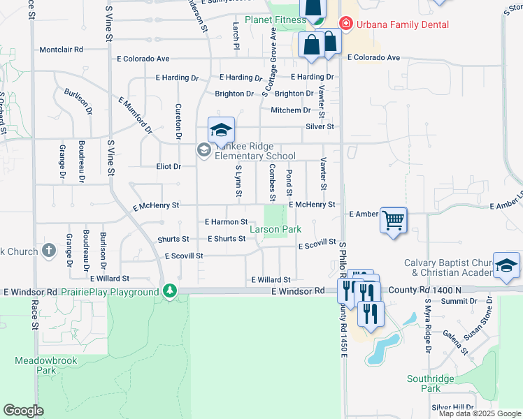 map of restaurants, bars, coffee shops, grocery stores, and more near 1101 E McHenry St in Urbana