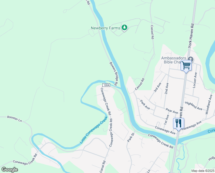 map of restaurants, bars, coffee shops, grocery stores, and more near 1515 Conewago Creek Road in Manchester