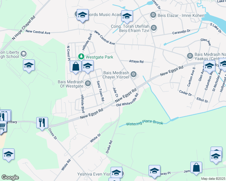 map of restaurants, bars, coffee shops, grocery stores, and more near 45 Jule Court in Lakewood Township