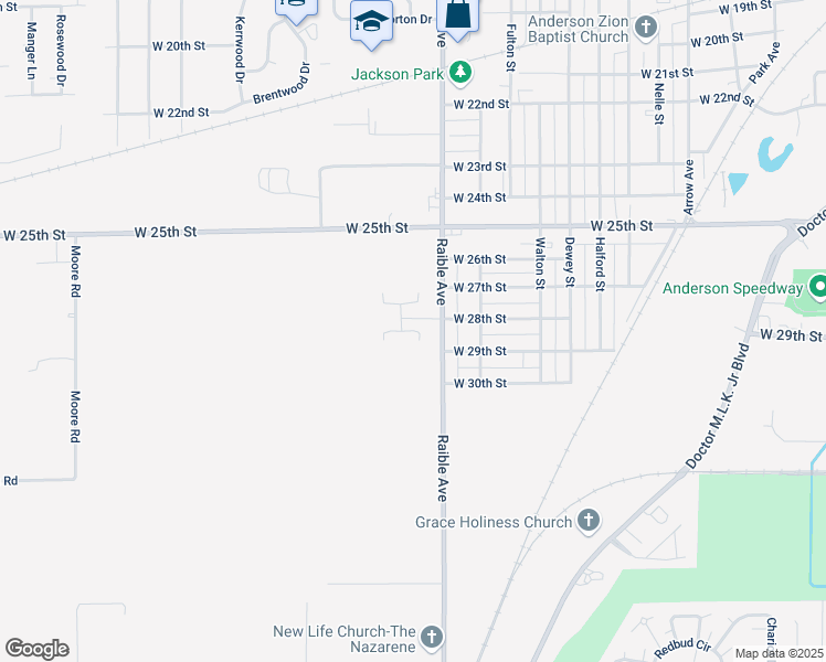 map of restaurants, bars, coffee shops, grocery stores, and more near Harvest Moon Court in Anderson