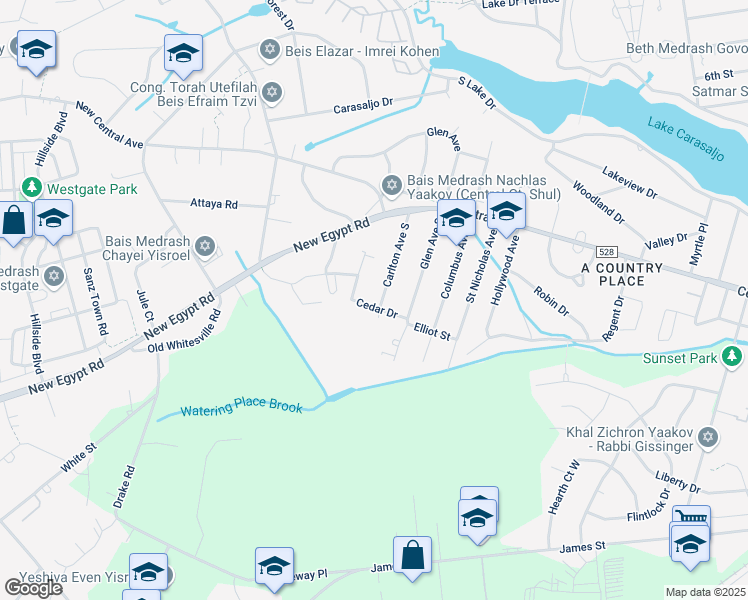 map of restaurants, bars, coffee shops, grocery stores, and more near 19 Cedar Court in Lakewood