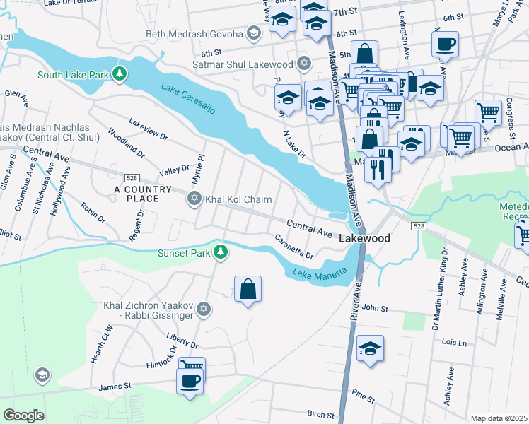 map of restaurants, bars, coffee shops, grocery stores, and more near 309 County Road 528 in Lakewood