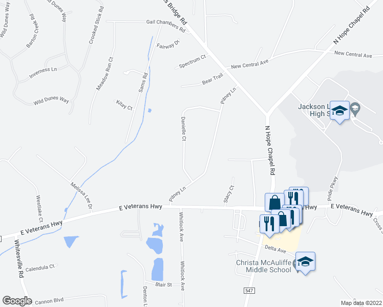 map of restaurants, bars, coffee shops, grocery stores, and more near 7 Danielle Court in Jackson