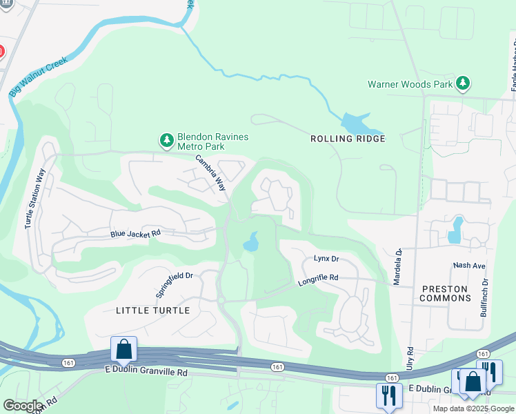 map of restaurants, bars, coffee shops, grocery stores, and more near 5450 Firewater Lane in Westerville