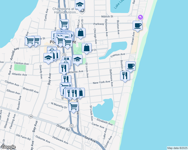 map of restaurants, bars, coffee shops, grocery stores, and more near 309 New Jersey Avenue in Point Pleasant Beach