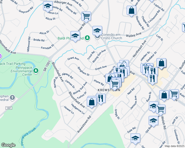 map of restaurants, bars, coffee shops, grocery stores, and more near 1123 Bingham Street in Philadelphia