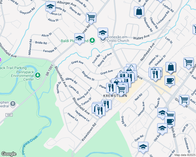 map of restaurants, bars, coffee shops, grocery stores, and more near 1123 Bingham Street in Philadelphia