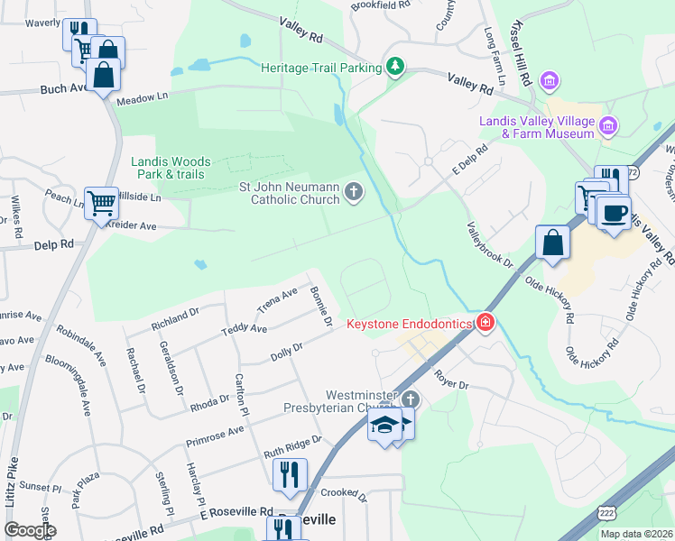 map of restaurants, bars, coffee shops, grocery stores, and more near 585 Dolly Drive in Lancaster