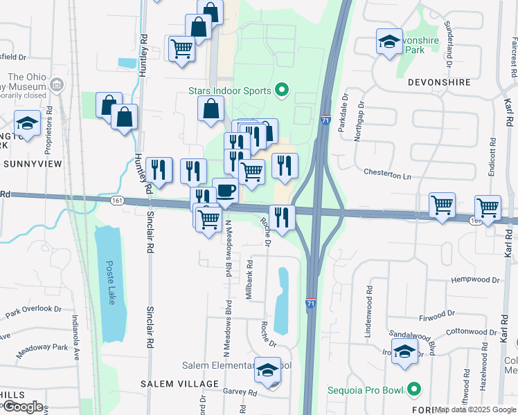 map of restaurants, bars, coffee shops, grocery stores, and more near 1000 East Dublin Granville Road in Columbus