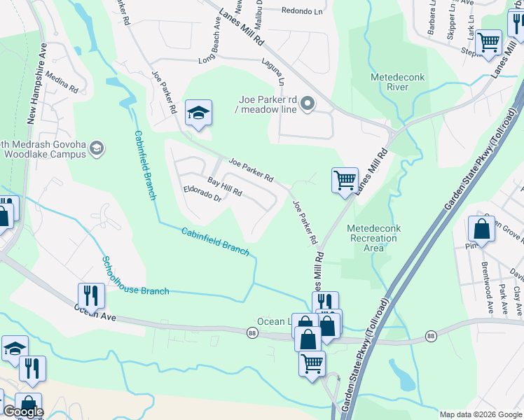 map of restaurants, bars, coffee shops, grocery stores, and more near 66 Jumping Brook Drive in Lakewood Township