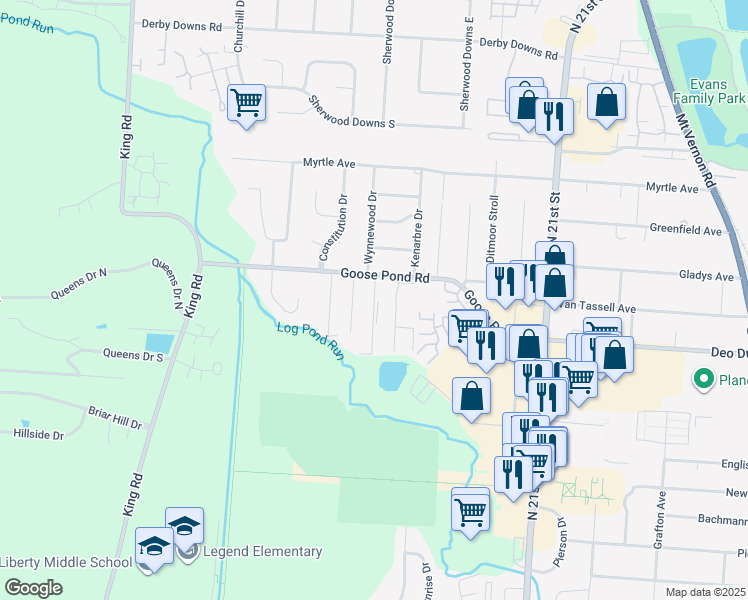 map of restaurants, bars, coffee shops, grocery stores, and more near 425 Senior Drive East in Newark