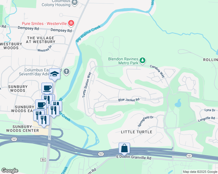 map of restaurants, bars, coffee shops, grocery stores, and more near 4815 Smoketalk Lane in Westerville