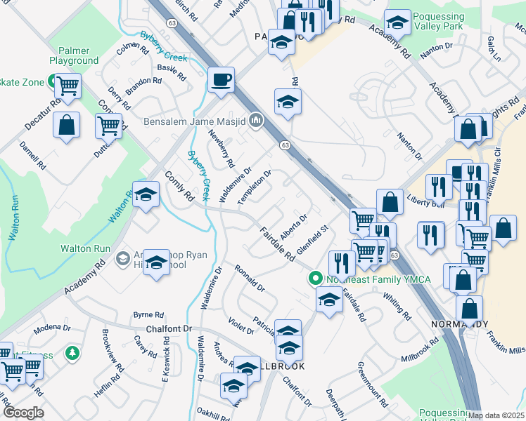 map of restaurants, bars, coffee shops, grocery stores, and more near 12014 Covert Road in Philadelphia