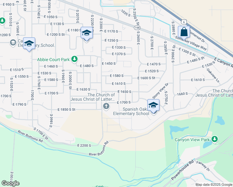 map of restaurants, bars, coffee shops, grocery stores, and more near 1658 South 2410 East in Spanish Fork