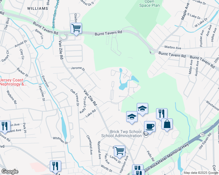 map of restaurants, bars, coffee shops, grocery stores, and more near 333 Jarome Street in Brick Township