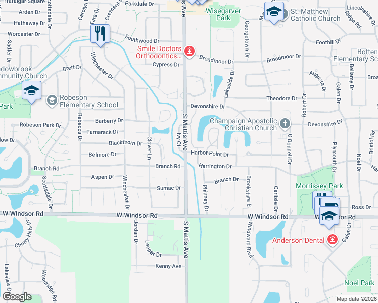 map of restaurants, bars, coffee shops, grocery stores, and more near 1902 Branch Road in Champaign