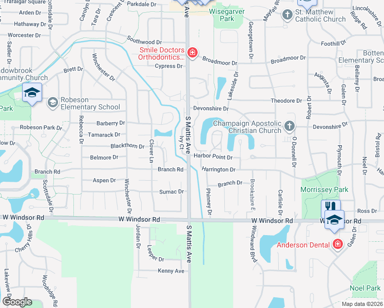 map of restaurants, bars, coffee shops, grocery stores, and more near 1902 Branch Road in Champaign