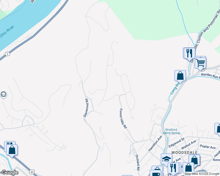 map of restaurants, bars, coffee shops, grocery stores, and more near 20 Windsor Court in Wheeling