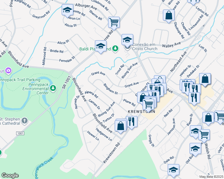 map of restaurants, bars, coffee shops, grocery stores, and more near 1103 Bingham Street in Philadelphia