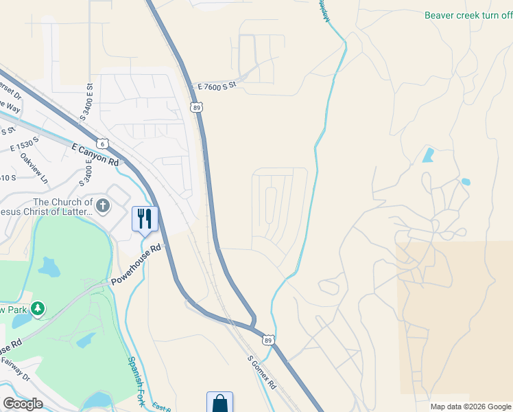 map of restaurants, bars, coffee shops, grocery stores, and more near South 2800 East Street in Spanish Fork
